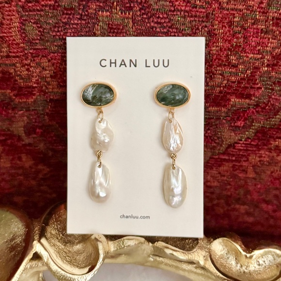 Chan Luu Jewelry - Chan Luu Green and Pearl Drop Dangle Earrings